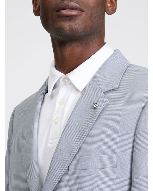 Ben Sherman White Prince Of Wales Wool Check Jacket In Light Blue for men