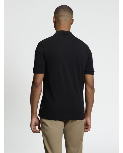 Ben Sherman Short Sleeve Birdseye Stripe Button Through Polo In Black for men