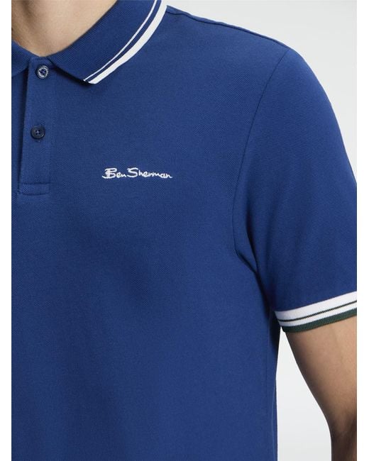 Ben Sherman Short Sleeve Signature Pique Polo In Blueberry for men