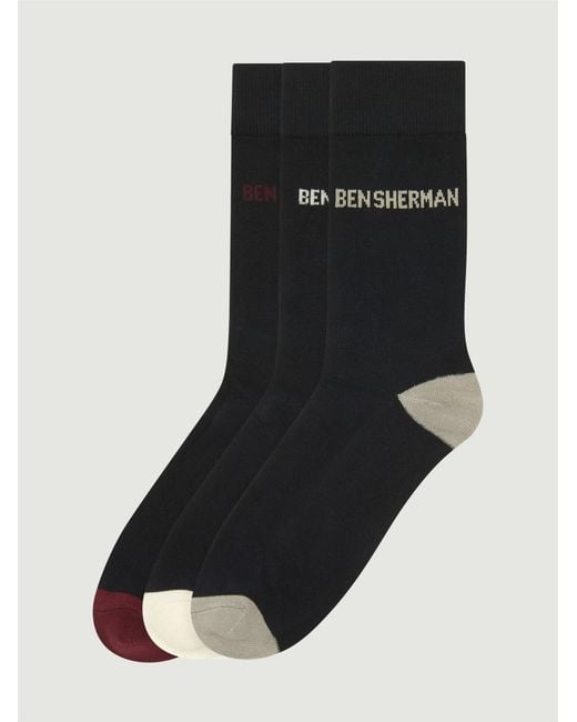 Ben Sherman White 3 Pack Heel Toe Socks In Dark Navy for men