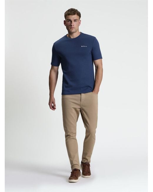 Ben Sherman Short Sleeve Jacquard Tshirt In Blue Denim for men