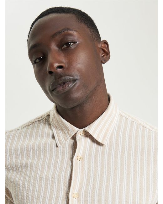 Ben Sherman Natural Short Sleeve Seersucker Stripe Shirt In for men