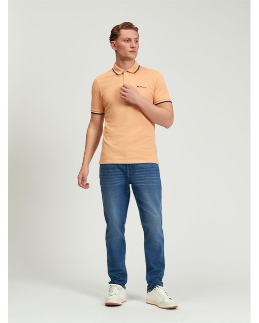 Ben Sherman Blue Short Sleeve Signature Pique Polo In Coral for men