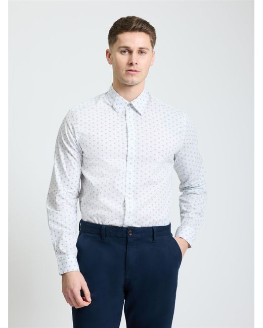 Ben Sherman Long Sleeve Stipple Geo Print Shirt In Snow White for men
