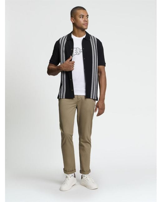 Ben Sherman Short Sleeve Birdseye Stripe Button Through Polo In Black for men