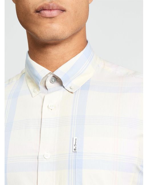 Ben Sherman White Short Sleeve Block Check Shirt In Ivory for men