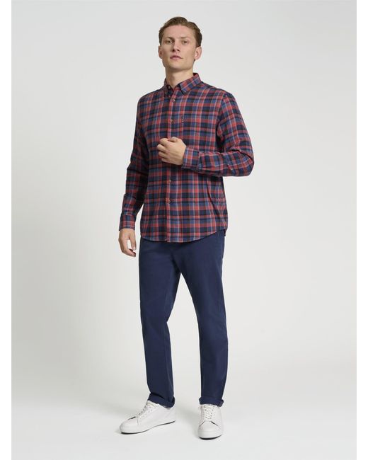 Ben Sherman Blue Long Sleeve Brushed Plaid Check In Mauve for men