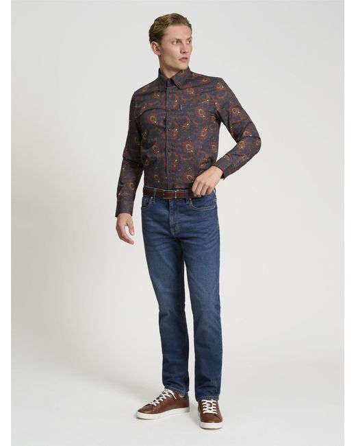 Ben Sherman Blue Long Sleeve Paisley Print In Mood Indigo for men