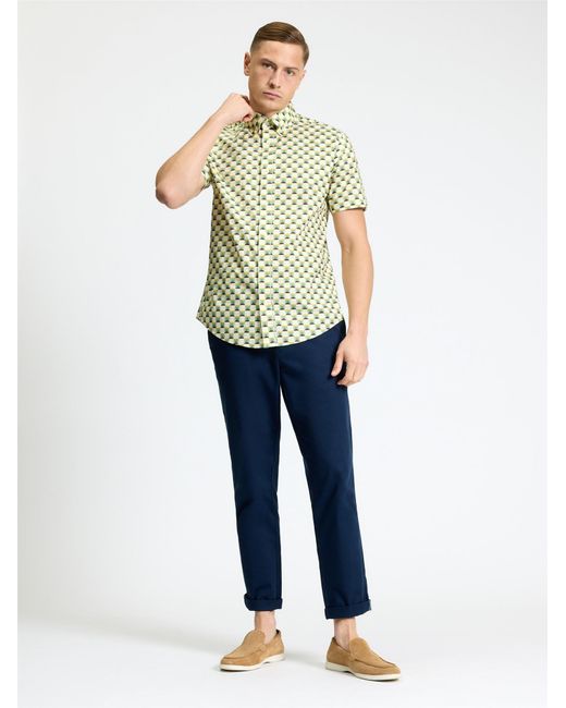 Ben Sherman Green Short Sleeve Retro Geo Print Shirt In Sage for men