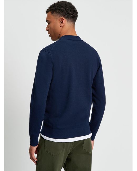 Ben Sherman Blue Button Through Cable Polo In for men