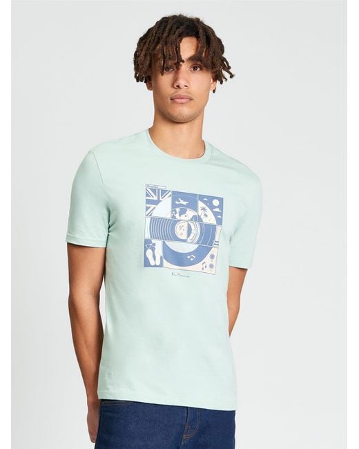 Ben Sherman Blue Short Sleeve Comic Target Tshirt In Mint for men