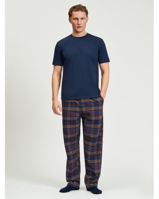 Ben Sherman Blue Brushed Multi Check Trouser In Dark Navy for men