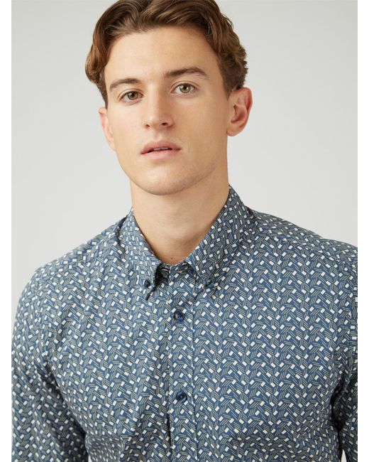Ben Sherman Blue Dash Print Shirt for men