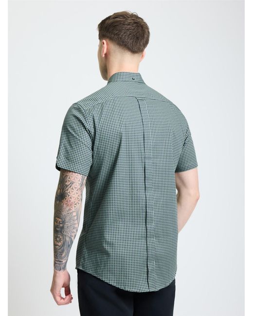 Ben Sherman Blue Short Sleeve Geo Print Shirt In Pale Khaki for men
