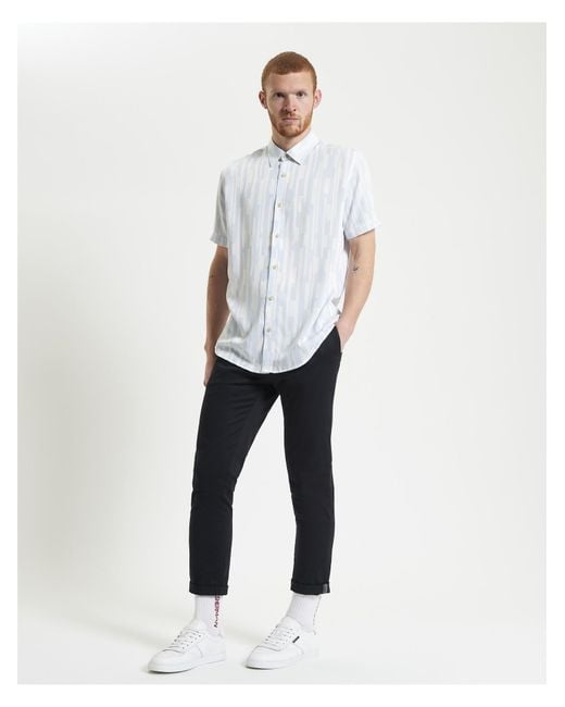 Ben Sherman White Short Sleeve Jazz Lines Print Shirt In Ice Blue for men