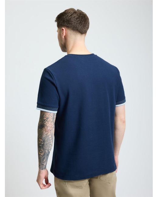 Ben Sherman Blue Jacquard Cuff Pique Tee In Dark Navy for men