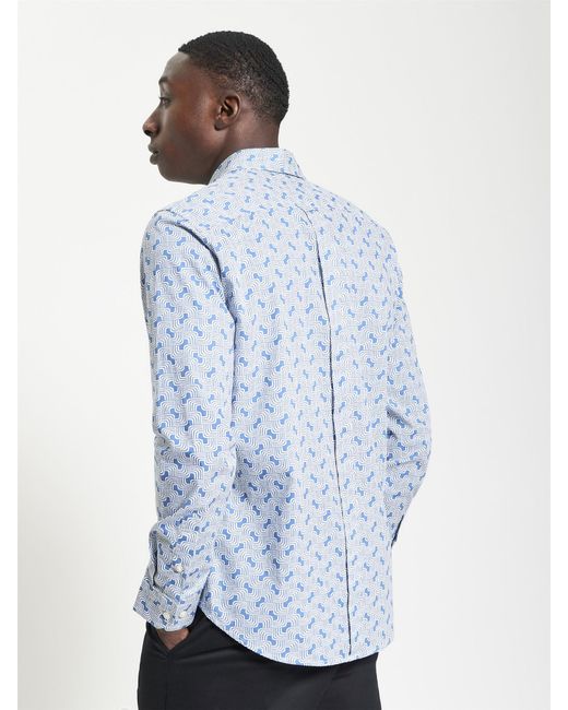 Ben Sherman White Long Sleeve Linear Print Shirt for men