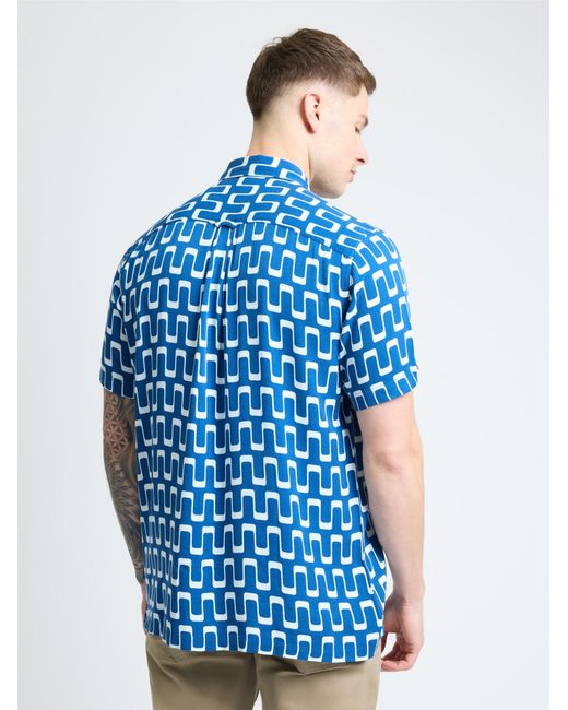 Ben Sherman Blue Short Sleeve Jazz Print Shirt In Royal for men