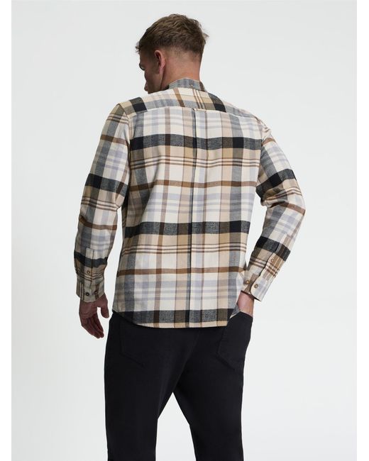 Ben Sherman Gray Long Sleeve Brushed Check Shirt In Ecru for men