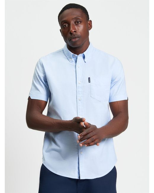 Ben Sherman White Short Sleeve Signature Oxford Shirt In Sky for men