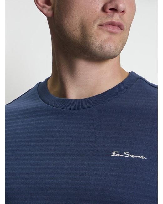 Ben Sherman Short Sleeve Jacquard Tshirt In Blue Denim for men