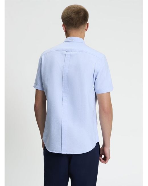 Ben Sherman White Short Sleeve Signature Oxford Shirt In Sky for men