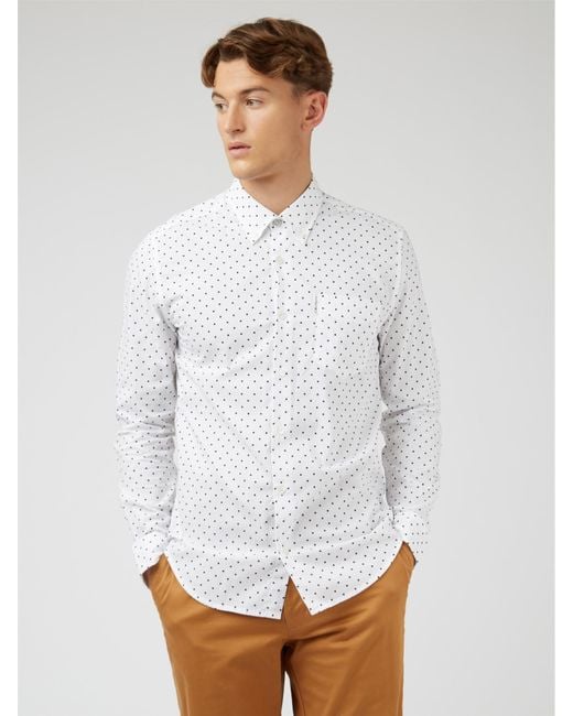Ben Sherman White Polka Dot Print Shirt for men
