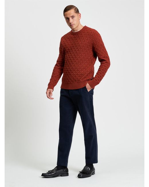 Ben Sherman Red Corduroy Taper Fit Trousers In Dark Navy for men