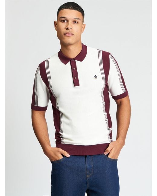 Ben Sherman White Short Sleeve Colour Block Sport Knitted Polo In Ivory for men
