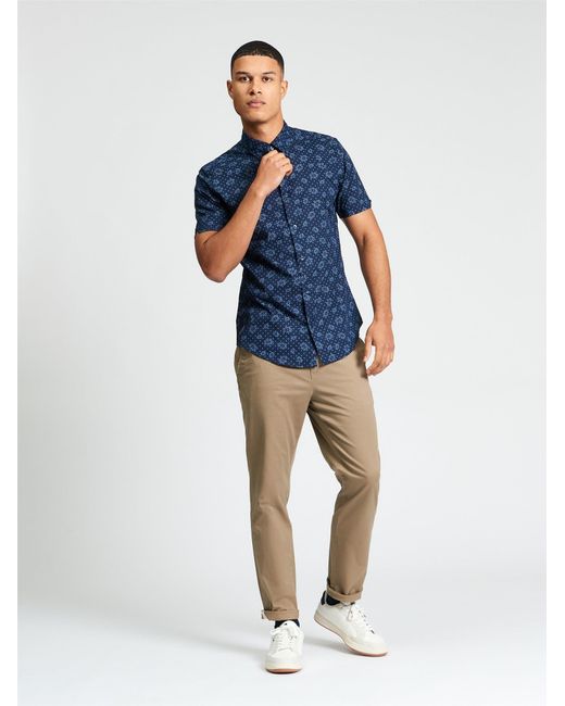 Ben Sherman Blue Short Sleeve Floral Geo Print Shirt In Dark Navy for men