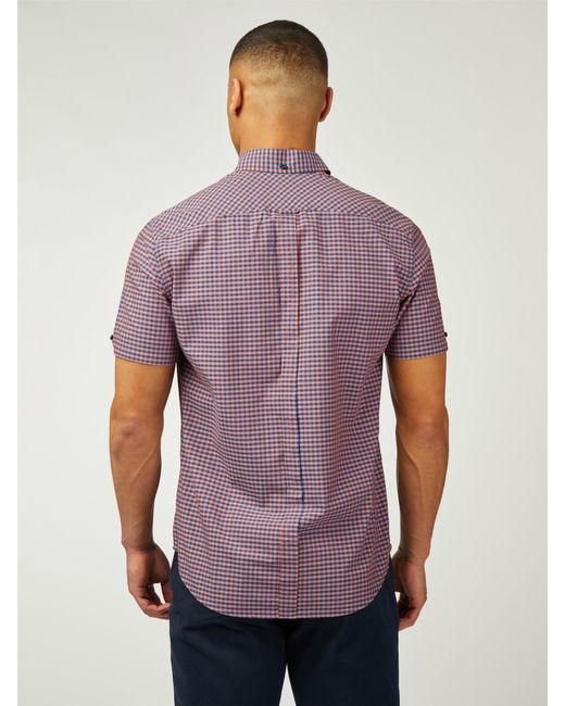 Ben Sherman Purple Short Sleeve Signature Gingham Shirt for men