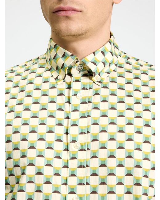 Ben Sherman Green Short Sleeve Retro Geo Print Shirt In Sage for men