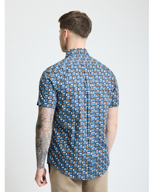 Ben Sherman Blue Short Sleeve Retro Geo Print Shirt In Royal for men