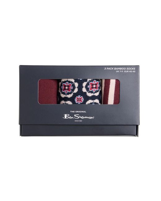 Ben Sherman Multicolor 3 Pack Mod Stripe Sock In Wine for men