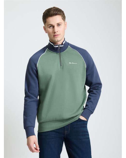 Ben Sherman Green Cut & Sew Quarter Zip In Khaki for men