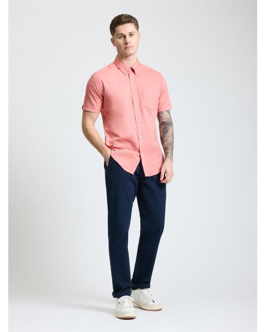 Ben Sherman Pink Short Sleeve Oxford Shirt In Cherry for men