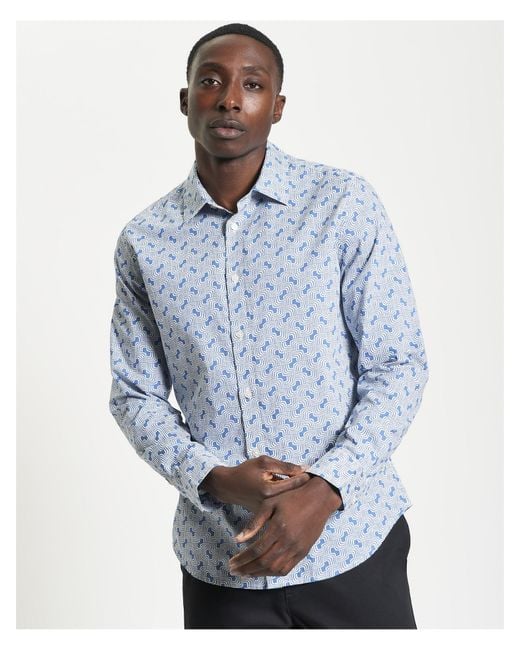 Ben Sherman White Long Sleeve Linear Print Shirt for men
