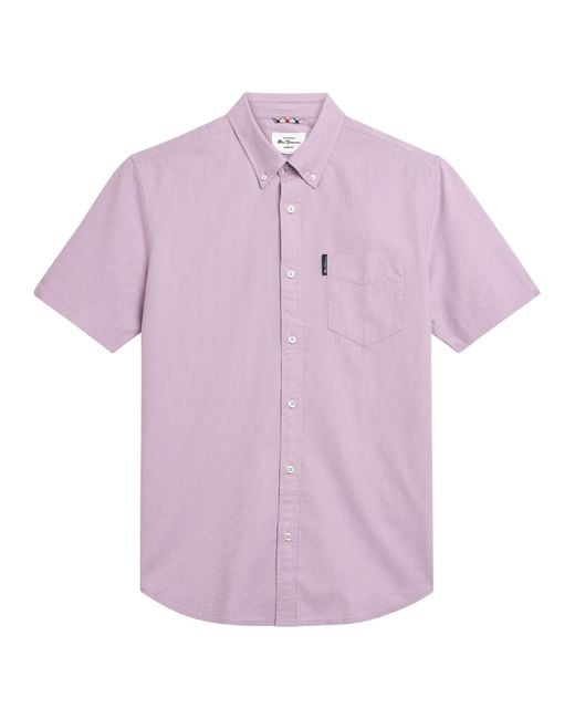 Ben Sherman Short Sleeve Signature Oxford Shirt In Purple for men