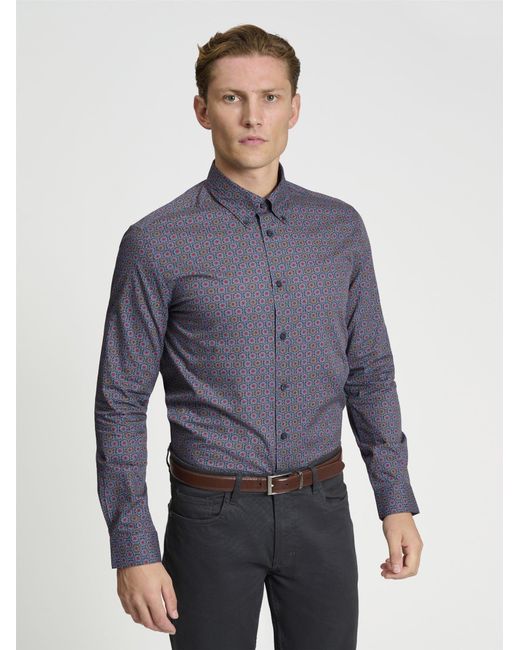 Ben Sherman Blue Long Sleeve Foulard Print In Dark Navy for men