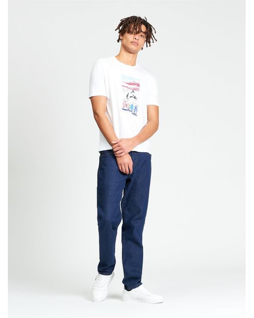 Ben Sherman Blue Short Sleeve Post Card Tshirt In White for men