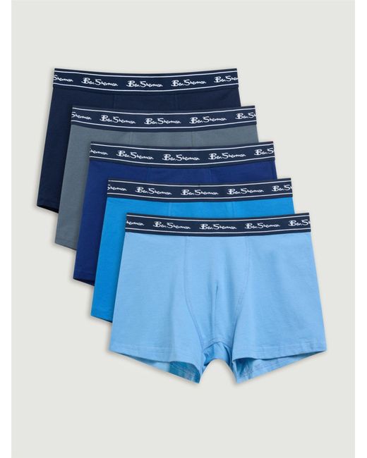 Ben Sherman 5 Pack Stripe Logo Trunks Assorted In Blue for men
