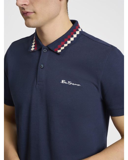 Ben Sherman Blue Collar Interset Polo In Dark Navy for men