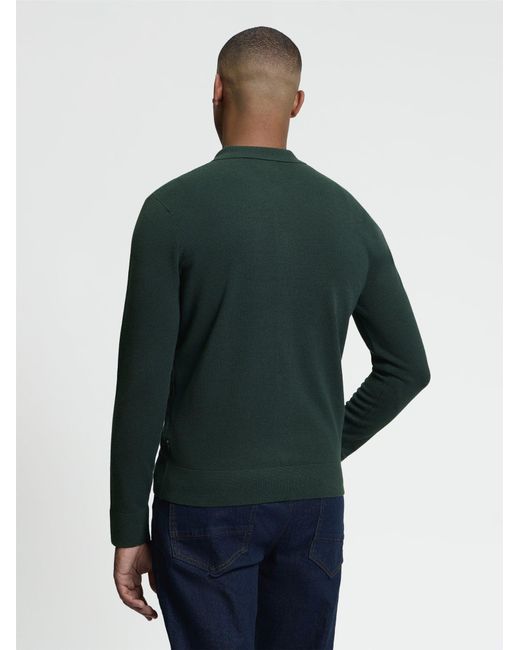 Ben Sherman Long Sleeve Checkerboard Button Through Knitted Shirt In Lotus Green for men