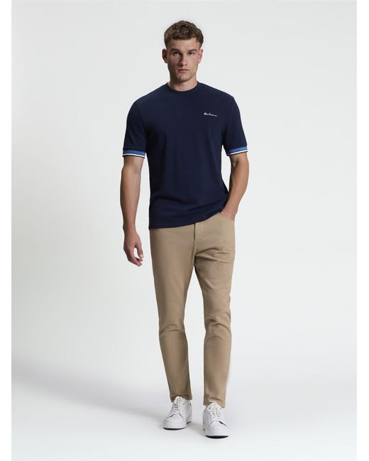 Ben Sherman Blue Short Sleeve Textured Tipped Tshirt In for men