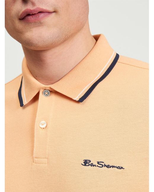 Ben Sherman Blue Short Sleeve Signature Pique Polo In Coral for men
