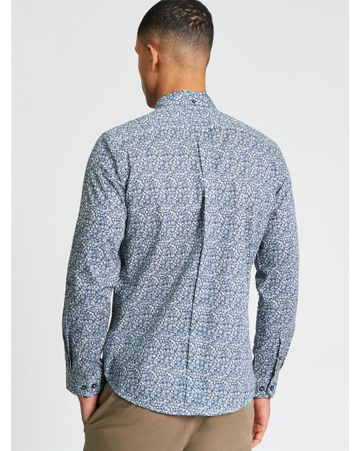 Ben Sherman Blue Long Sleeve Floral Print Shirt In Indigo for men
