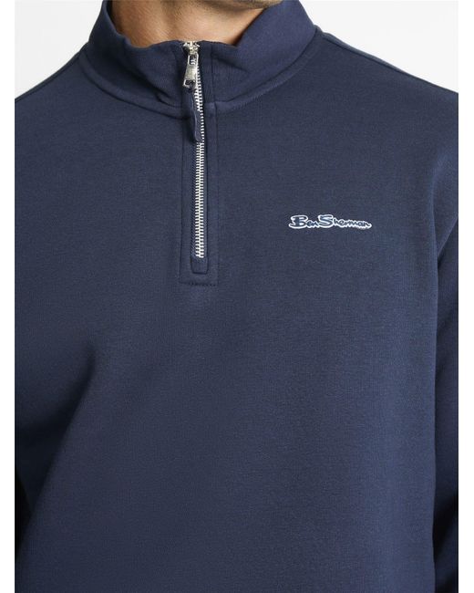 Ben Sherman Blue Core Half Zip Funnel In Dark Navy for men