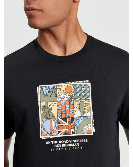 Ben Sherman Blue Retro Adventure Tee In Black for men