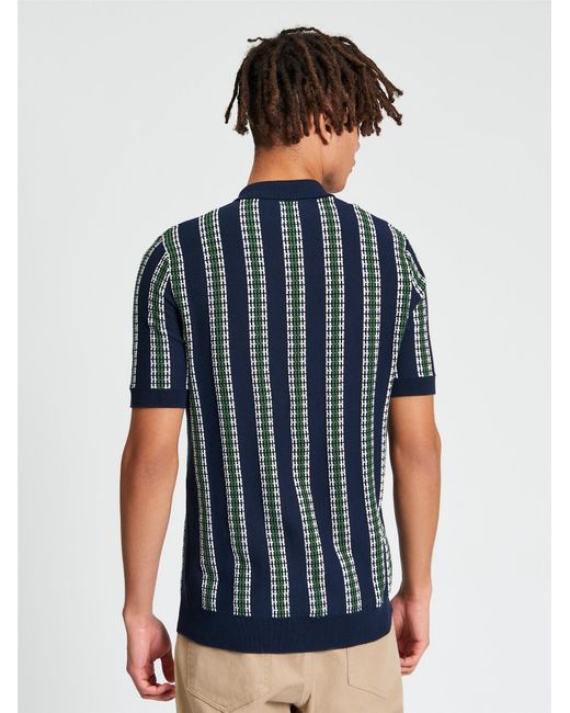 Ben Sherman Blue Short Sleeve Jacquard Candy Stripe Knitted Polo In Dark Navy for men
