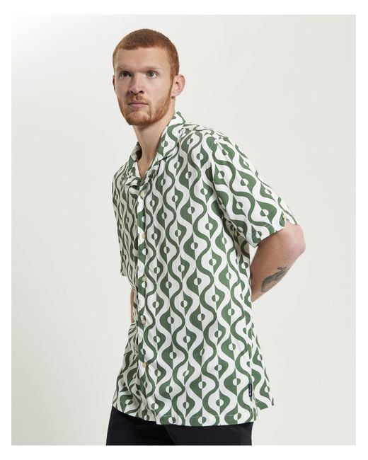 Ben Sherman White Carnaby Geo Print Shirt In Forest for men
